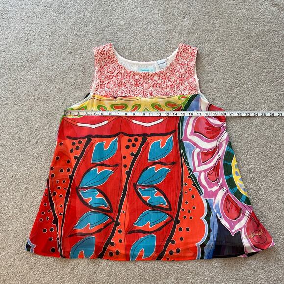 Desigual Womens Multicolor Abstract Eyelet Trim Tank Top Sz XL Artsy Art to Wear - Picture 5 of 6